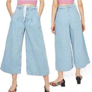 Topshop Moto Pleated Front Tie Crop Wide-leg Pants Jean Size 30 x 30 Culottes